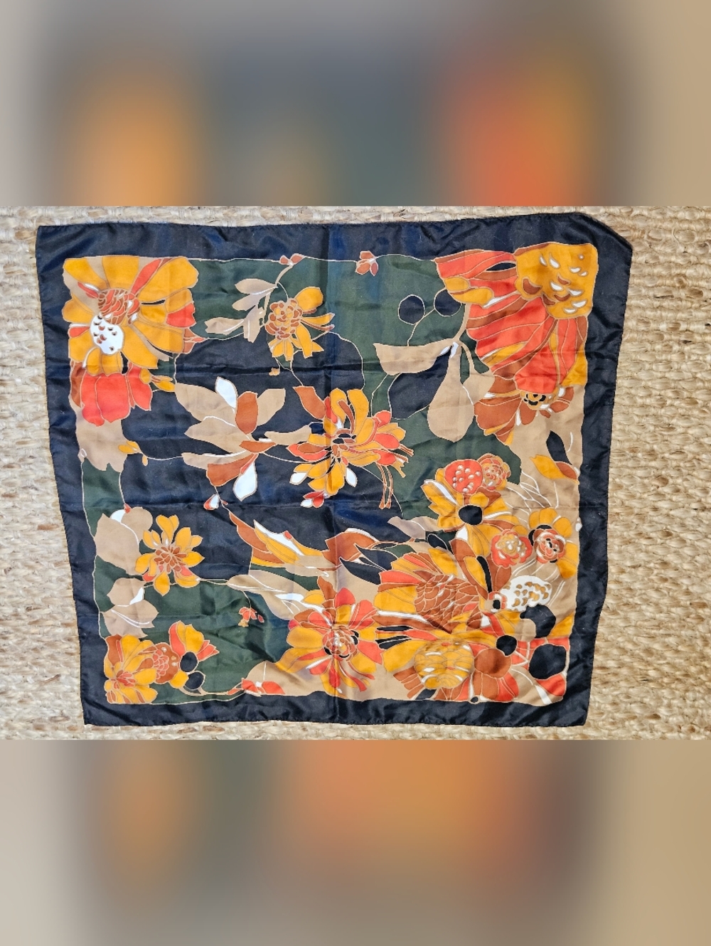Vintage TOTES Floral Rain Scarf in Black, Mustard & Olive